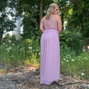 LOVE SPELL DUSTY LAVENDER LACE-BACK MAXI DRESS